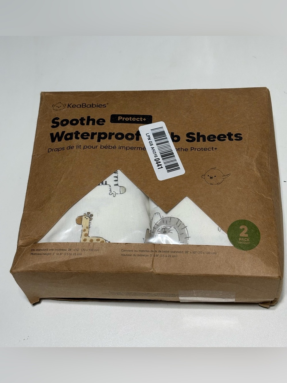 KeaBabies Soothe Waterproof Crib Sheets - White with Neutral Animal Print